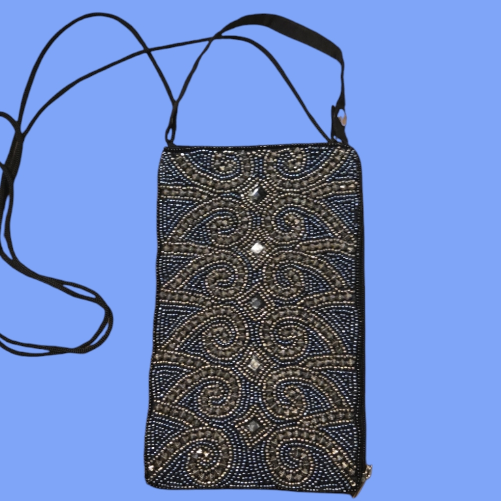 Elegant Black and Silver Beaded Women's BAMBOO Bag
